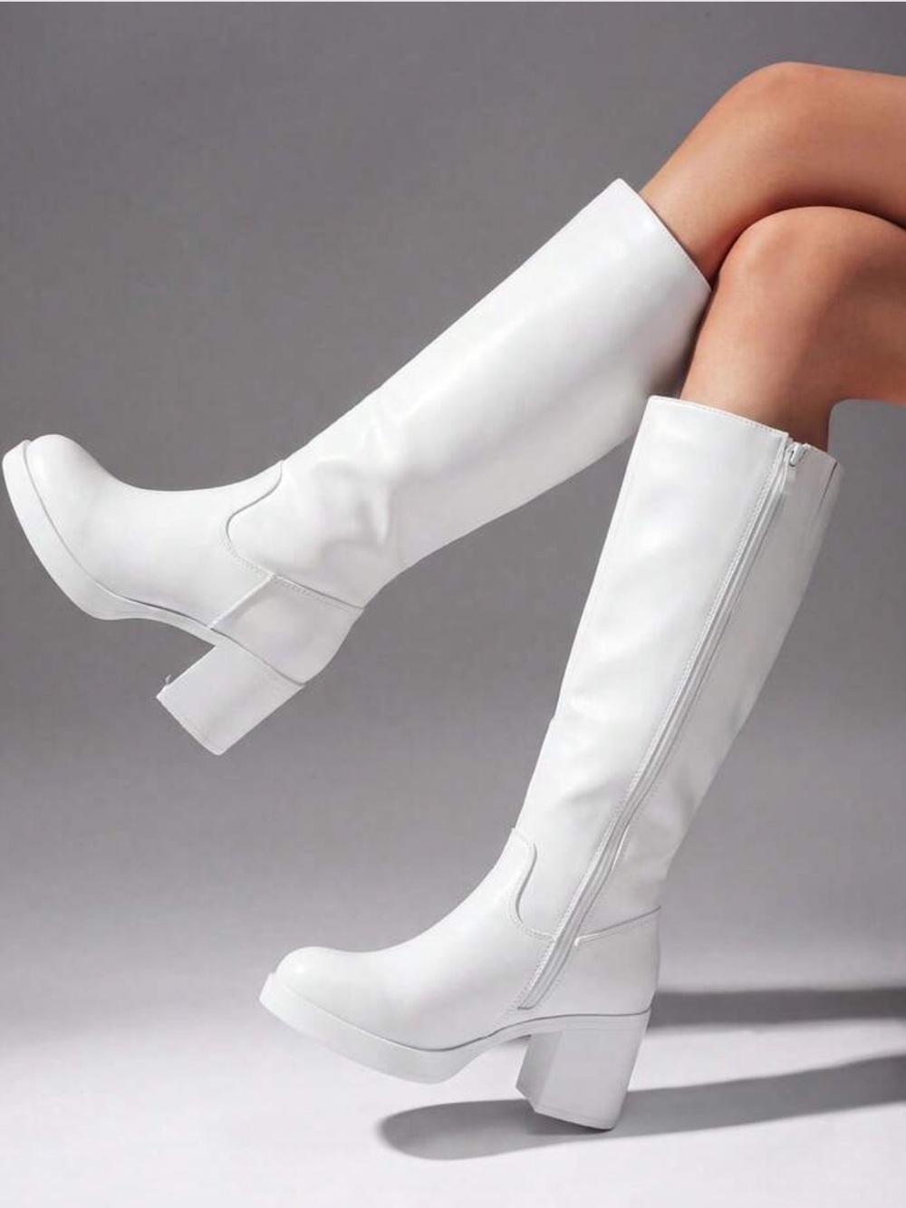 SHEIN White Over-the-Knee Block Heel Boots